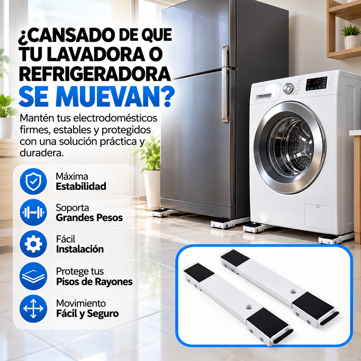 SET X2 - Soporte Antideslizante Ajustable para Lavadora y Refrigeradora