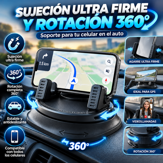 Soporte de Celular para Auto 360° – Base Antideslizante, Firme y Sin Instalación